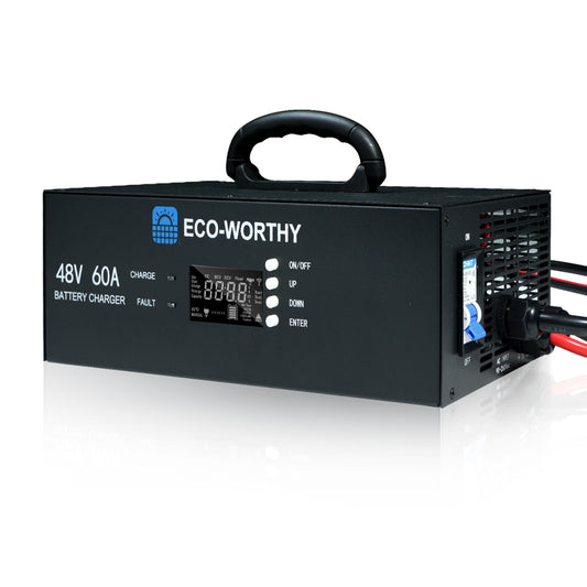 48V 60A Battery Charger: 3.2KW Max Power, 0-60A & 32-64V Adjustable, Lithium Battery Compatible, 90-260V AC Input, 120V/240VAC Generator Ready