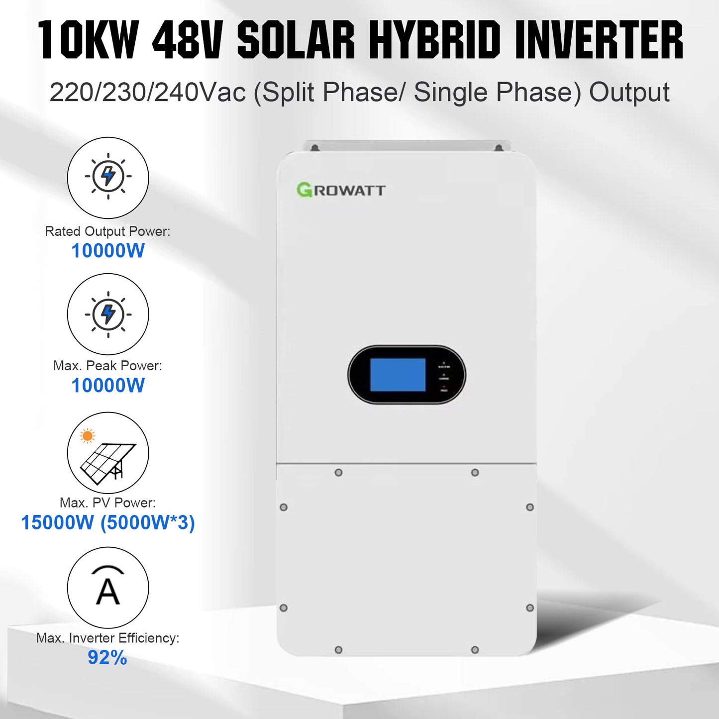 ECO-WORTHY Home Hybrid Solar Power System: 10KW GROWATT 120V/240V Output+ 20.48kWh Lithium Battery (4*48v 100Ah)+ 4920W Solar Panel (12*410W)