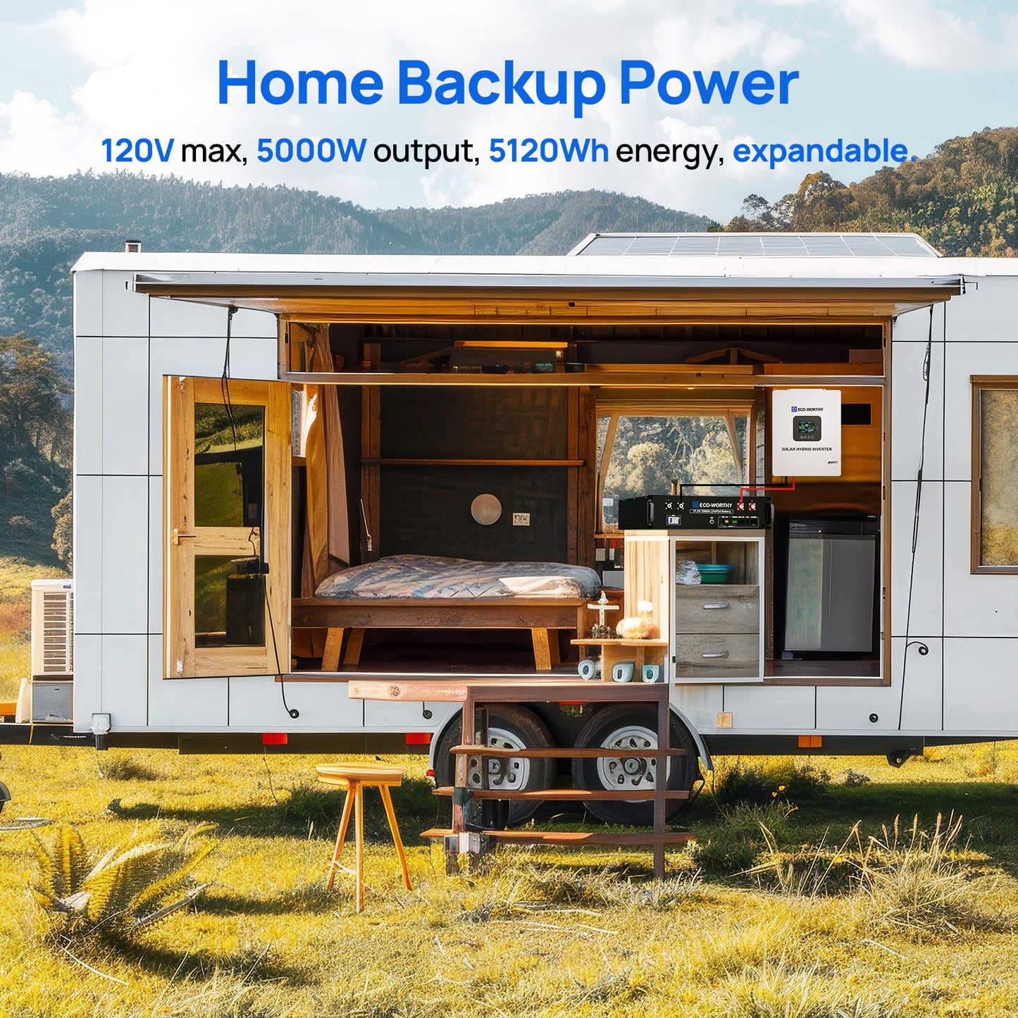 ECO-WORTHY 5.12KWh/10.24KWh Home Backup Power With 48V 100Ah LiFePO4 And  5000W 48V Hybrid Inverter