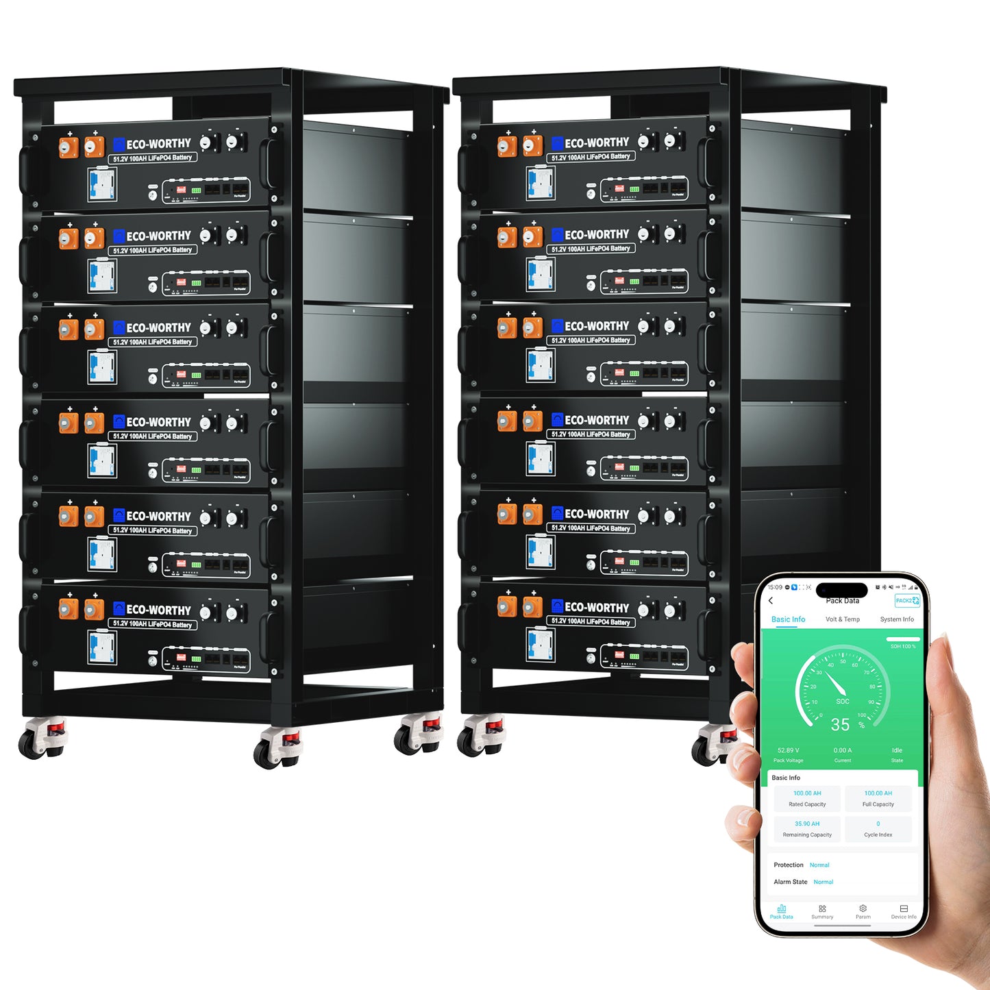 ECO-WORTHY 48V(51.2V) 100Ah Server Rack Battery,5.12kWh Lithium Battery,3U Size,With Bluetooth & Wifi(V3)