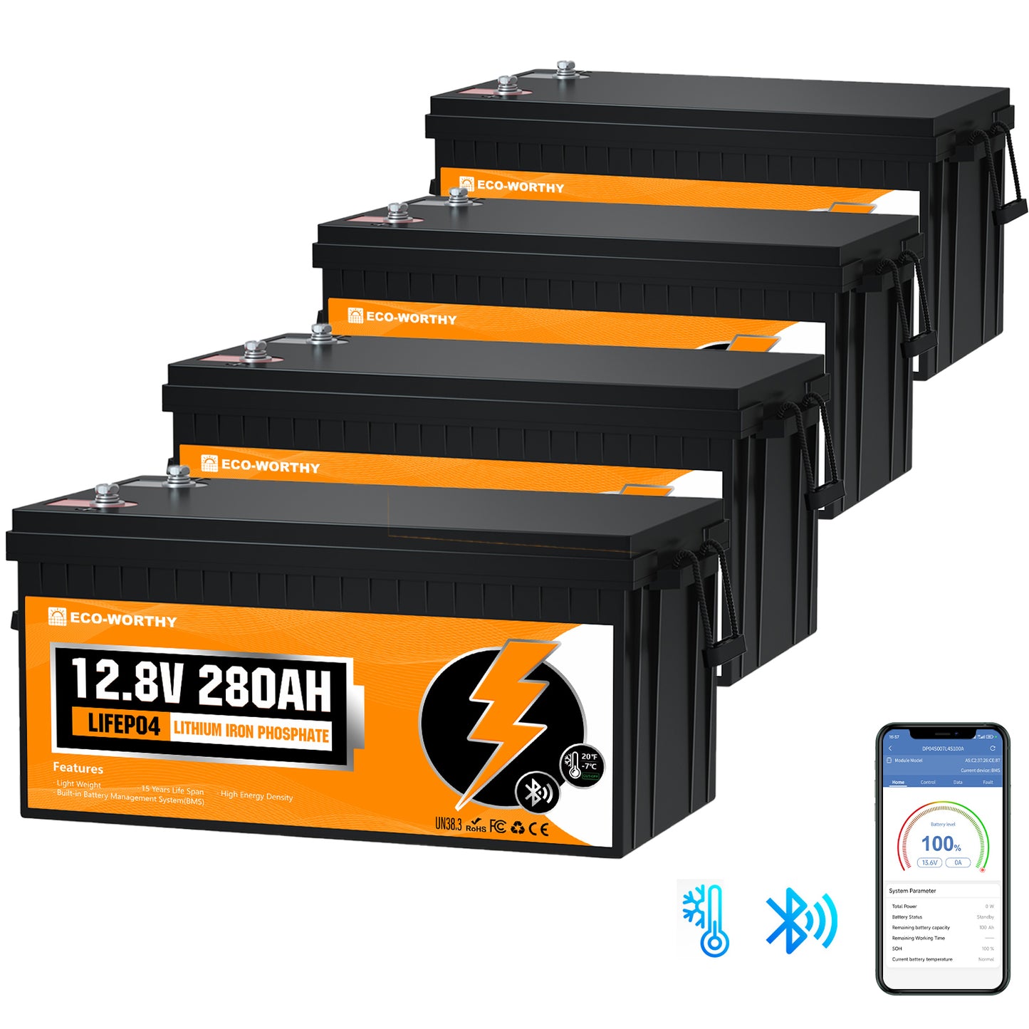 LiFePO4 12V 280Ah Lithium Iron Phosphate Battery With Bluetooth