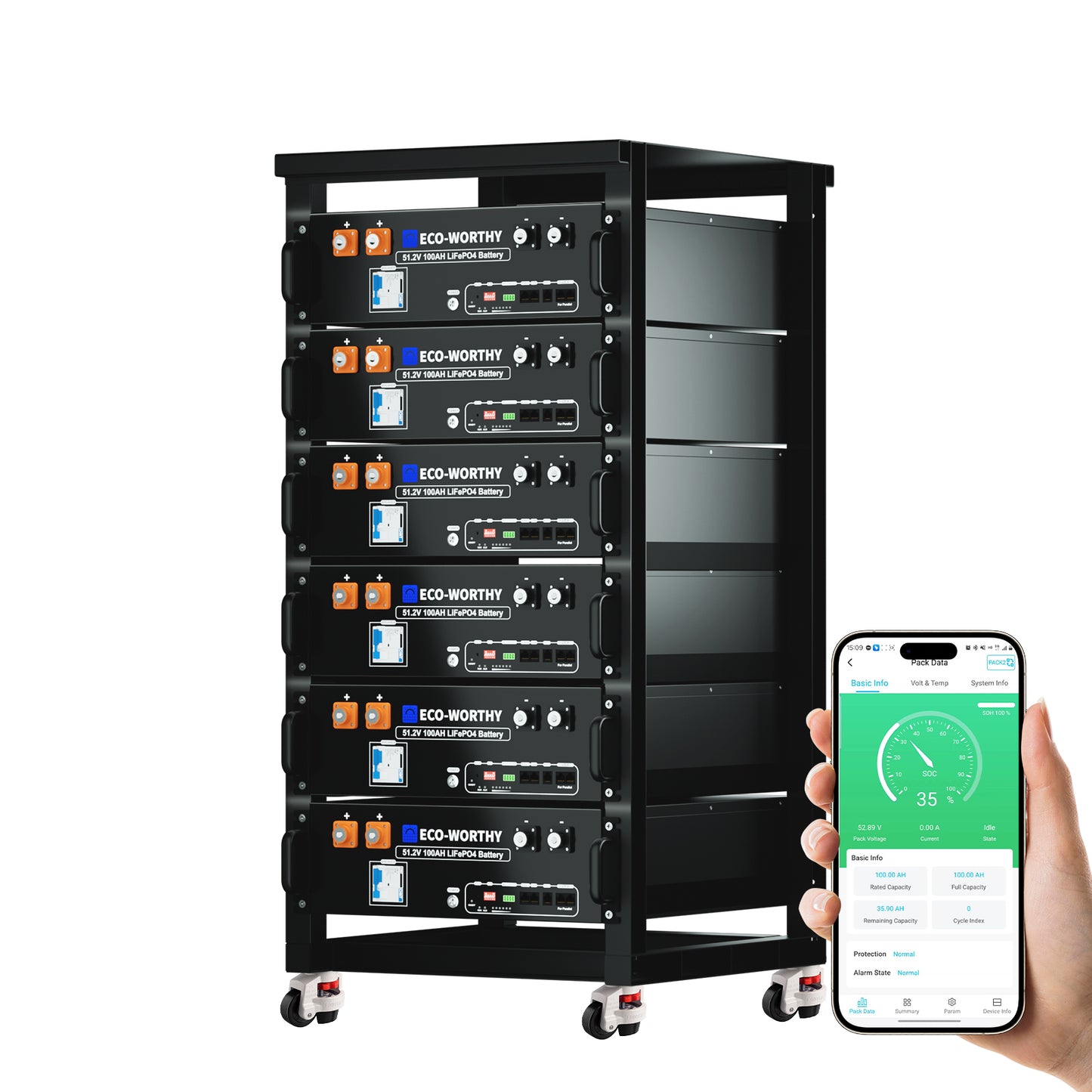 ECO-WORTHY 48V(51.2V) 100Ah Server Rack Battery,5.12kWh Lithium Battery,3U Size,With Bluetooth & Wifi(V3)