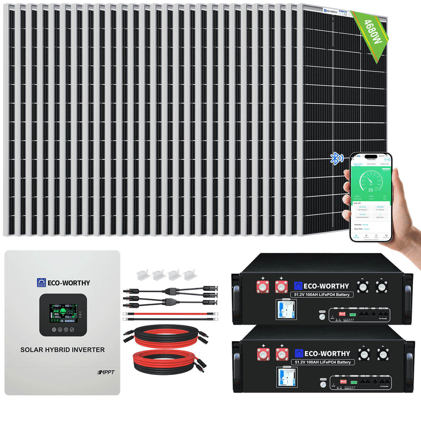 4800W 48V (24x Bifacial 195W) Complete MPPT Off Grid Solar Kit