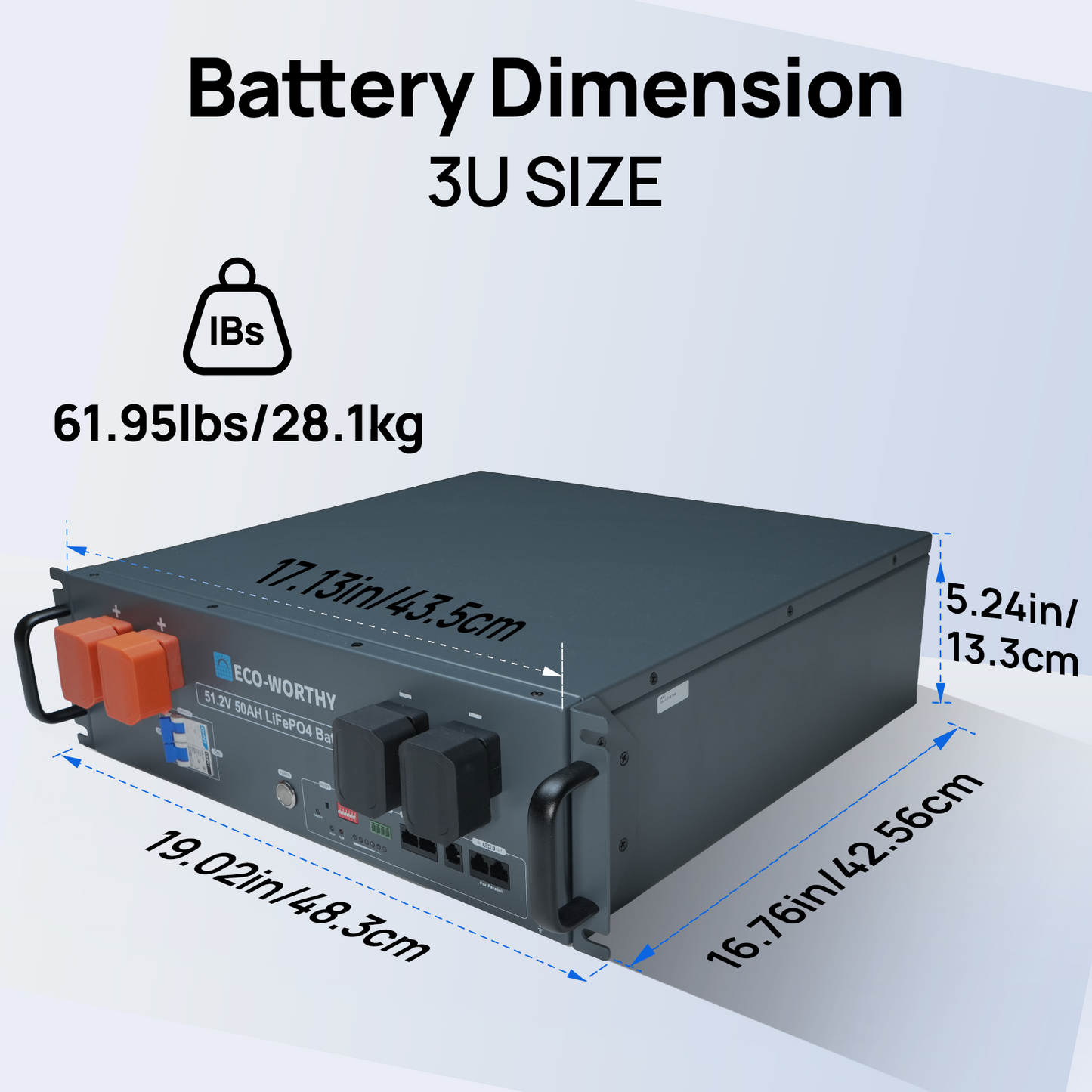 ECO-WORTHY 48V(51.2V) 50Ah Server Rack Battery,2.56kWh Lithium Battery,3U Size,With Bluetooth & Wifi