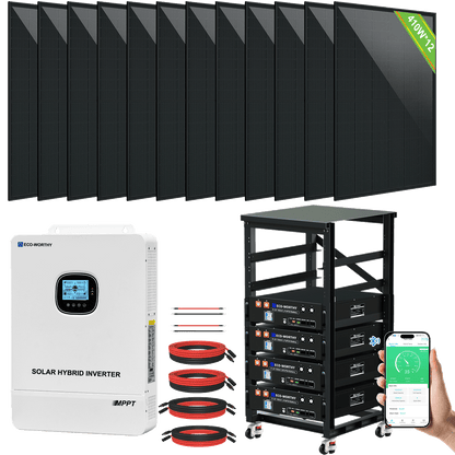 ECO-WORTHY Complete Off-Grid Solar Power System - 10000W 120/240V Output | 20.48kWh/61.44kWh Lithium Battery | 4920 Watts/14760Watts PV Input