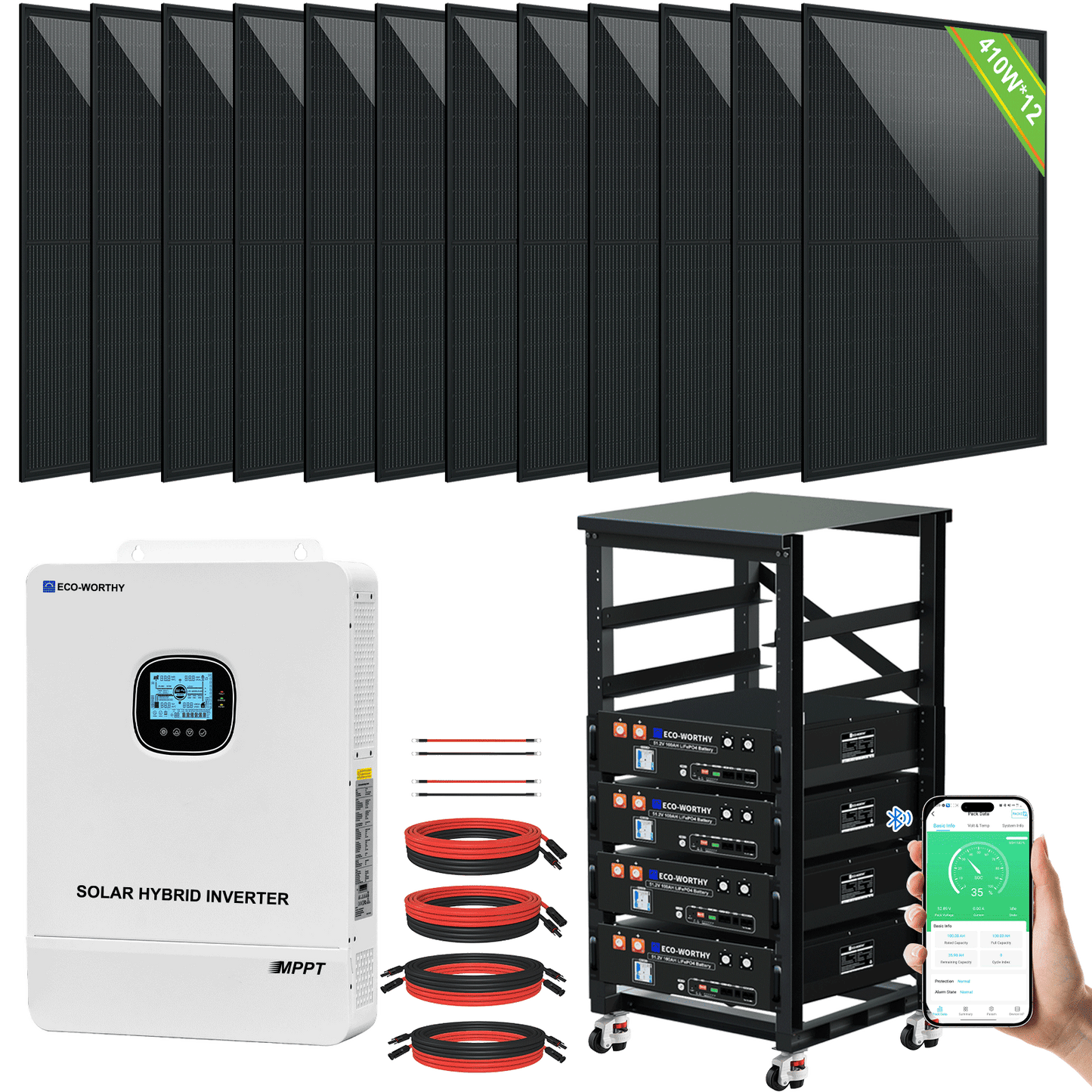 ECO-WORTHY Complete Off-Grid Solar Power System - 10000W 120/240V Output | 20.48kWh/61.44kWh Lithium Battery | 4920 Watts/14760Watts PV Input