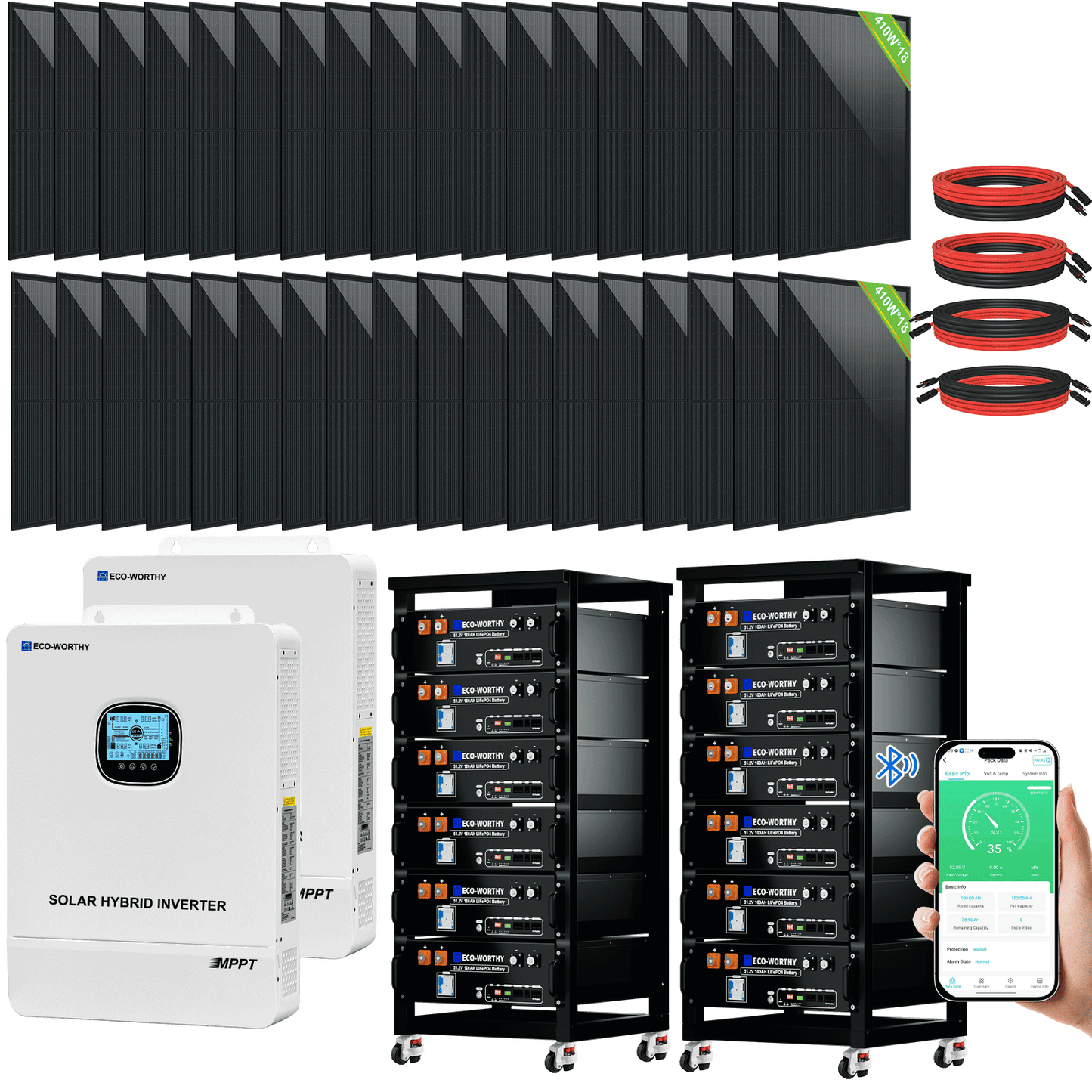 ECO-WORTHY Complete Off-Grid Solar Power System - 10000W 120/240V Output | 20.48kWh/61.44kWh Lithium Battery | 4920 Watts/14760Watts PV Input