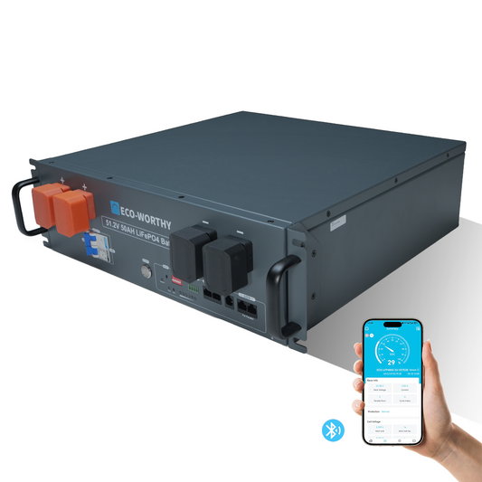 ECO-WORTHY 48V(51.2V) 50Ah Server Rack Battery,2.56kWh Lithium Battery,3U Size,With Bluetooth & Wifi