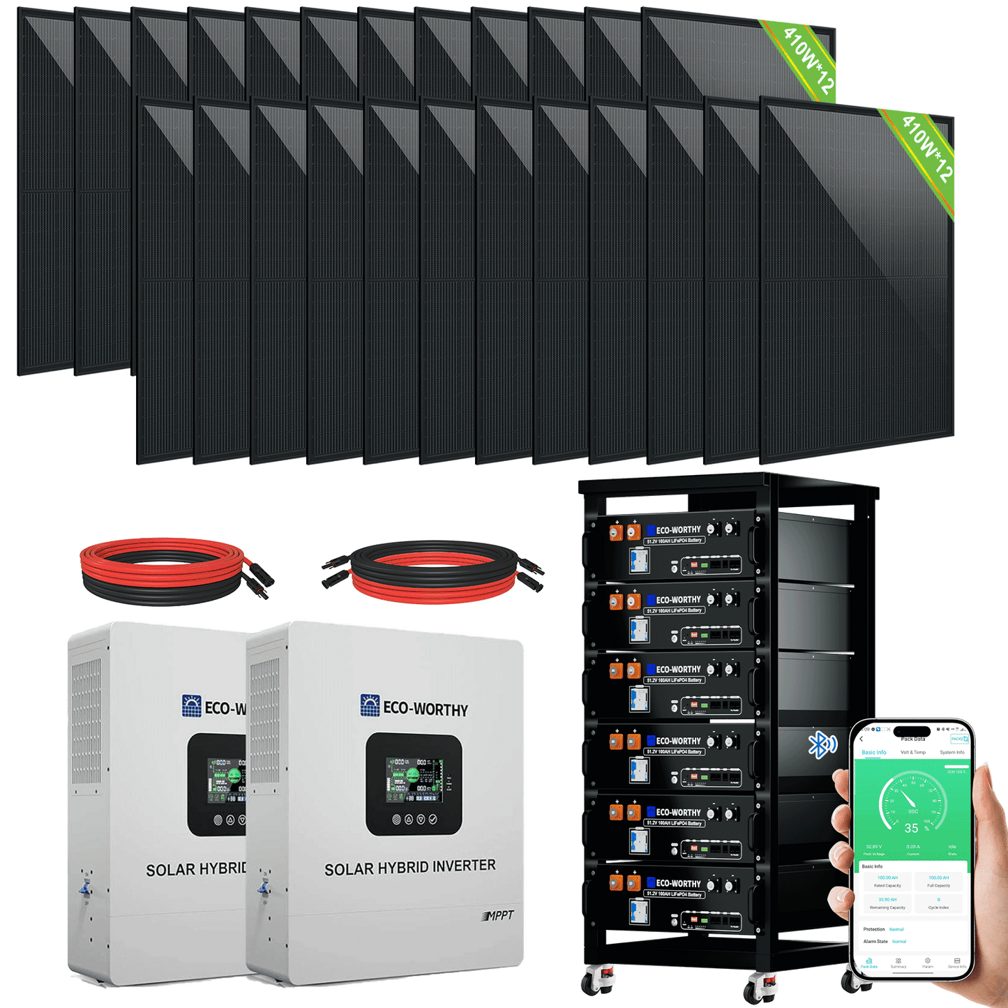 ECO-WORTHY Complete Off-Grid Solar Panel Kit | 2*5KW 120V/240V Output | 20.48kWh/30.72kWh Lithium Battery | 7380Watt /9840Watts of Solar Panels