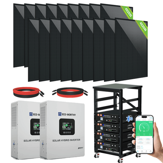 ECO-WORTHY Complete Off-Grid Solar Panel Kit | 2*5KW 120V/240V Output | 20.48kWh/30.72kWh Lithium Battery | 7380Watt /9840Watts of Solar Panels