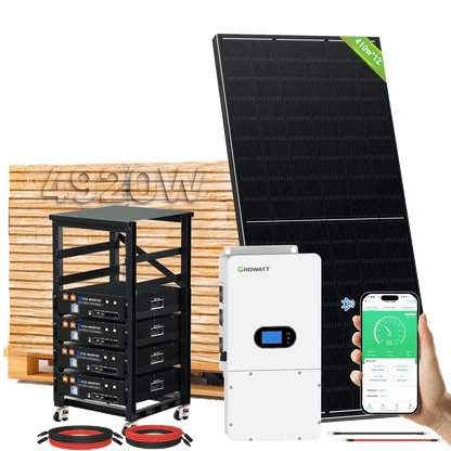 ECO-WORTHY Home Hybrid Solar Power System: 10KW GROWATT 120V/240V Output+ 20.48kWh Lithium Battery (4*48v 100Ah)+ 4920W Solar Panel (12*410W)