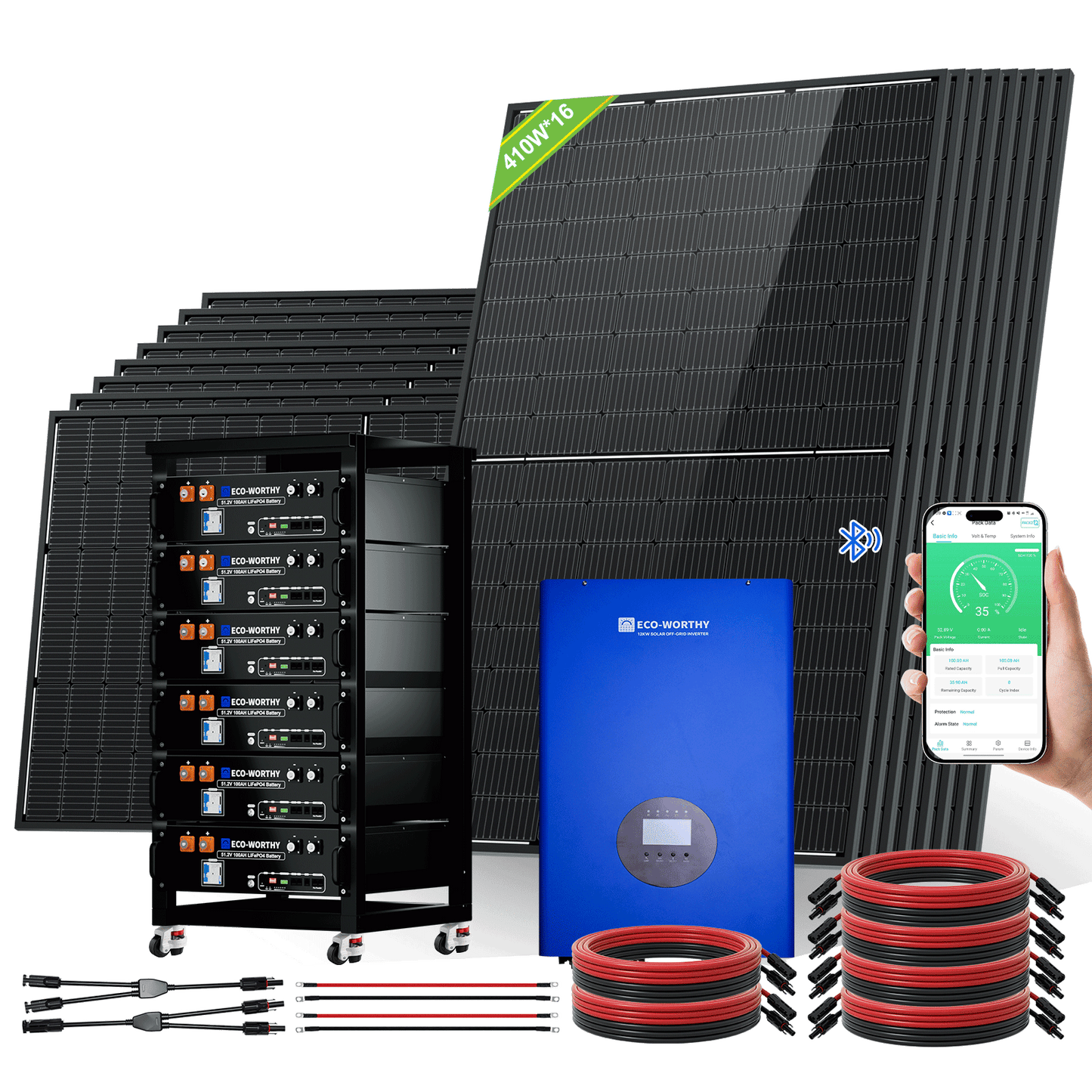 ECO-WORTHY Home Off-Grid Solar Power System: 12000W 120V/240V Output | 30.72kWh Lithium Battery (6*48v 100Ah) | 6560Watts Solar Panel (16*410W)